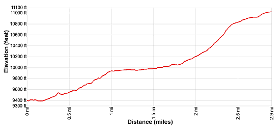 Elevation Profile of the Breccia Peak trail near Togwotee Pass, Wyoming